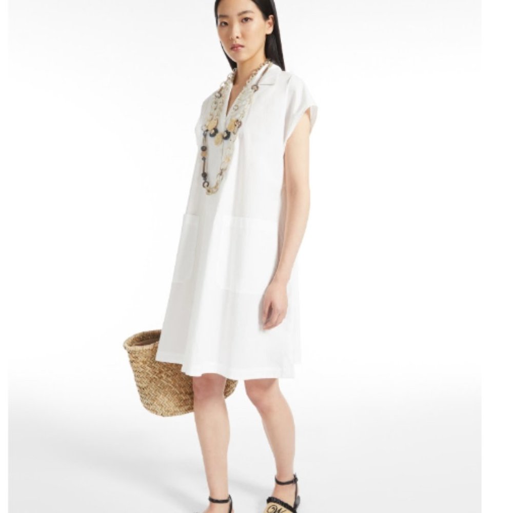 MaxMara White Short-Sleeve A-Line Dress